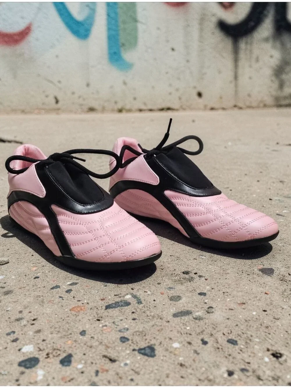 Womens Pink & Black Lace-Up Soft Sole Shoes Lightweight & Comfortable For Casual
